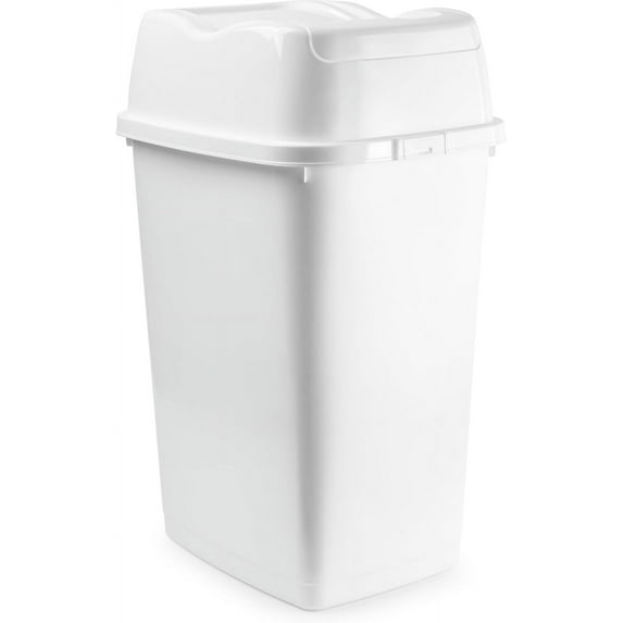 Superio Office Trash Can with Lid 9 Gallon Slim Kitchen Garbage Can Swing Top Lidded Waste Bin Plastic 35 L (2 Pack, White)