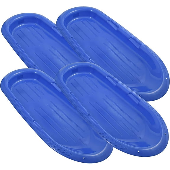 Superio Pack of 4 Toboggan Snow Sleds for Kids and Adults, 48" Heavy Duty Plastic Sliders for 2 Riders with Handles and Holes for Pull Ropes- (Ropes Excluded)