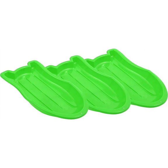 Superio Pack of 3 Toboggan Snow Sleds for Kids and Adults, 37" Plastic Sleds with Pull Ropes and Handles, Green