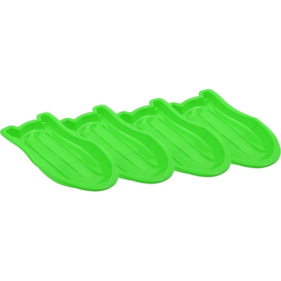 Superio Pack of 4 Toboggan Snow Sleds for Kids and Adults, 37" Plastic Sleds with Pull Ropes and Handles, Green