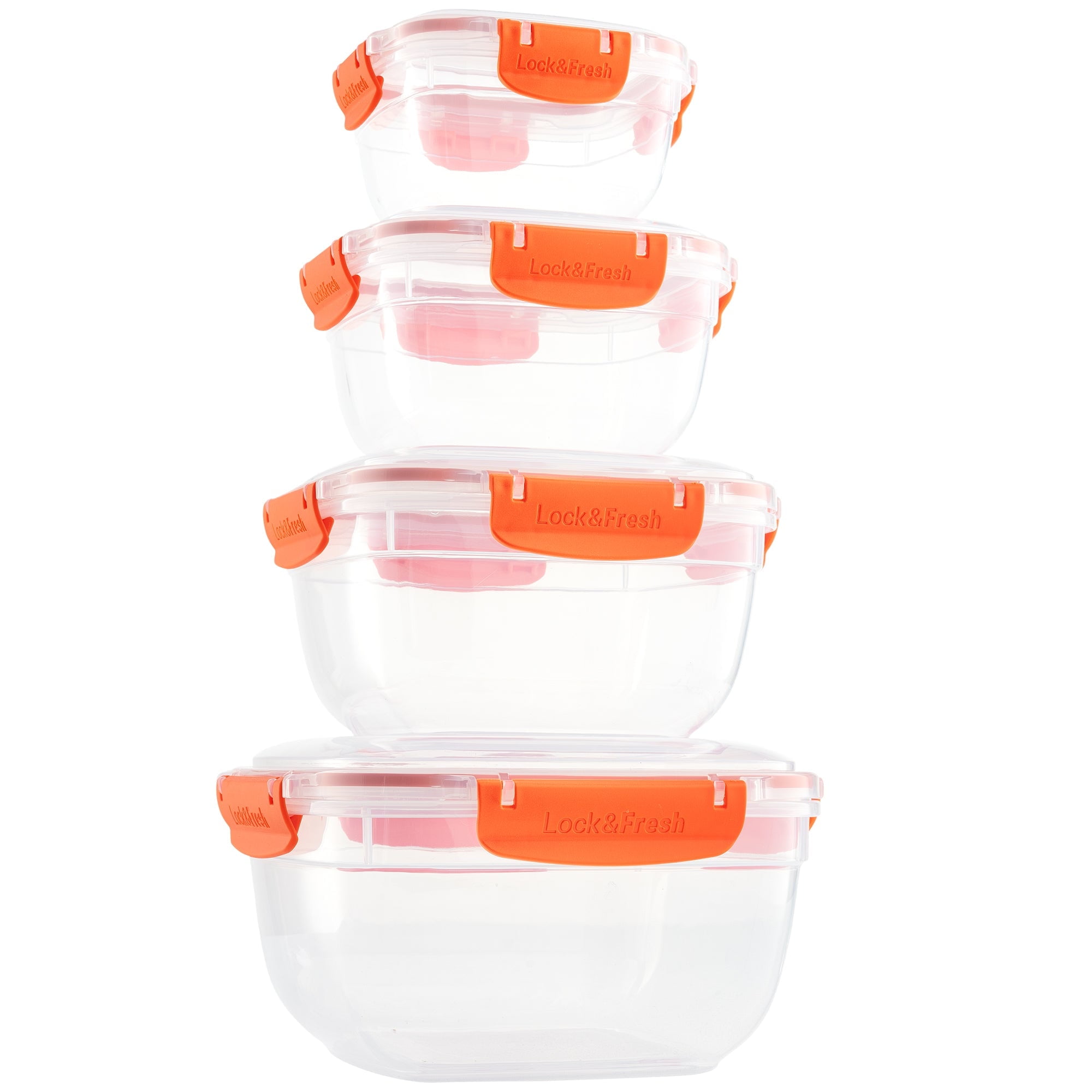 Superio Plastic Airtight Food Storage Containers, Set of 4 Sealed Clear Container Bowls with Lids, BPA Free, Square, Orange