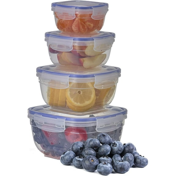 Superio Plastic Food Storage Containers with Lids, Airtight Meal Prep Containers, Square, 4-Pack