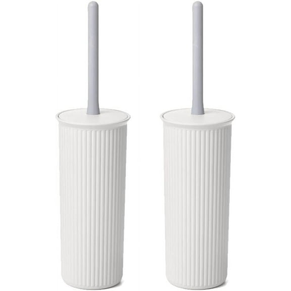 Superio Plastic Toilet Bowl Cleaning Brush and Holder Set (Pack of 2)- 15"H x 6"W x 5"D, Bathroom Scrubbing Brush, White