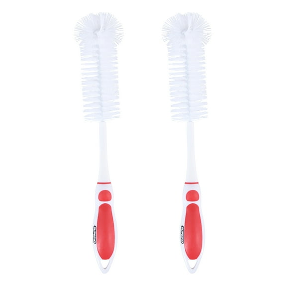 Superio Red and White Bottle Brush Scrubber with Rubber Grip Handle (2 Pack)
