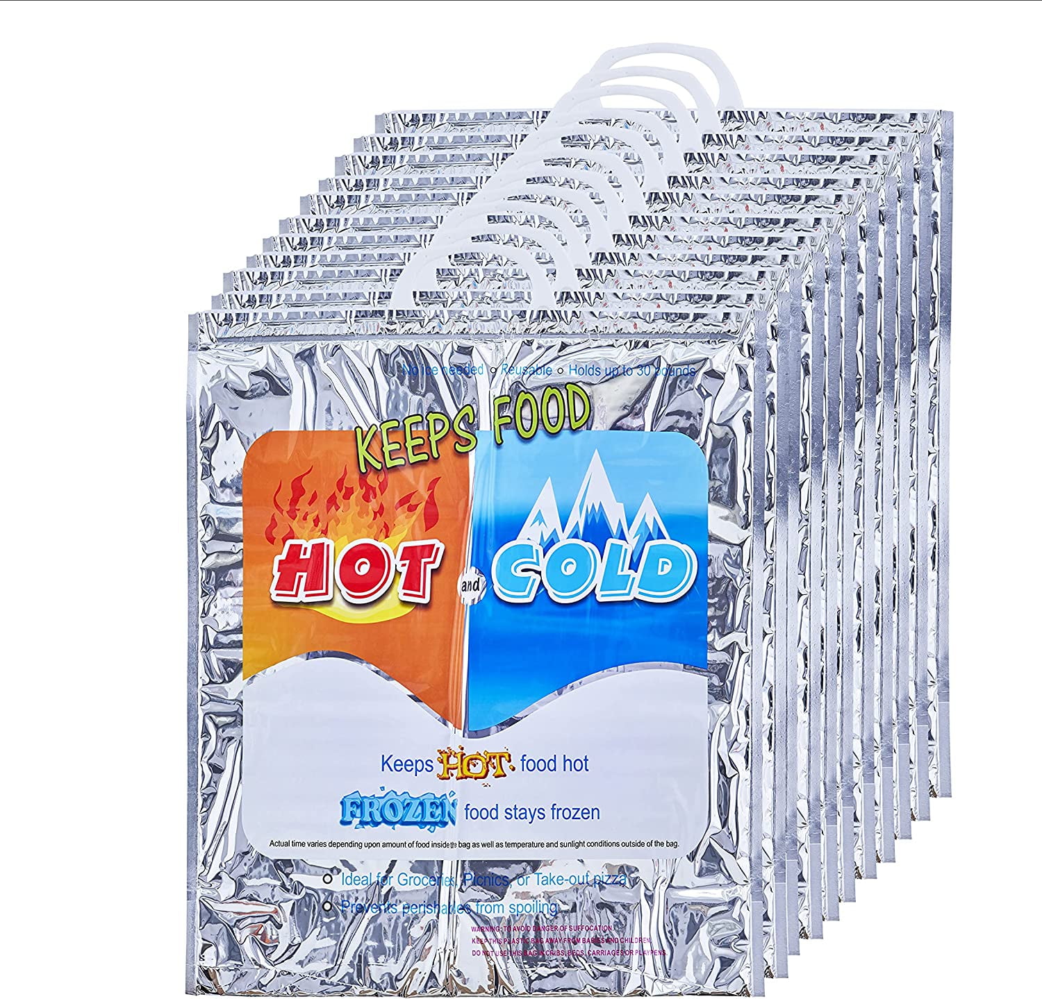 Superio Reusable Grocery Bags Insulated Cooler Bag Thermal Grocery Shopping Bag for Hot Cold Food Delivery Bags (12, 16"x5.5"x19")