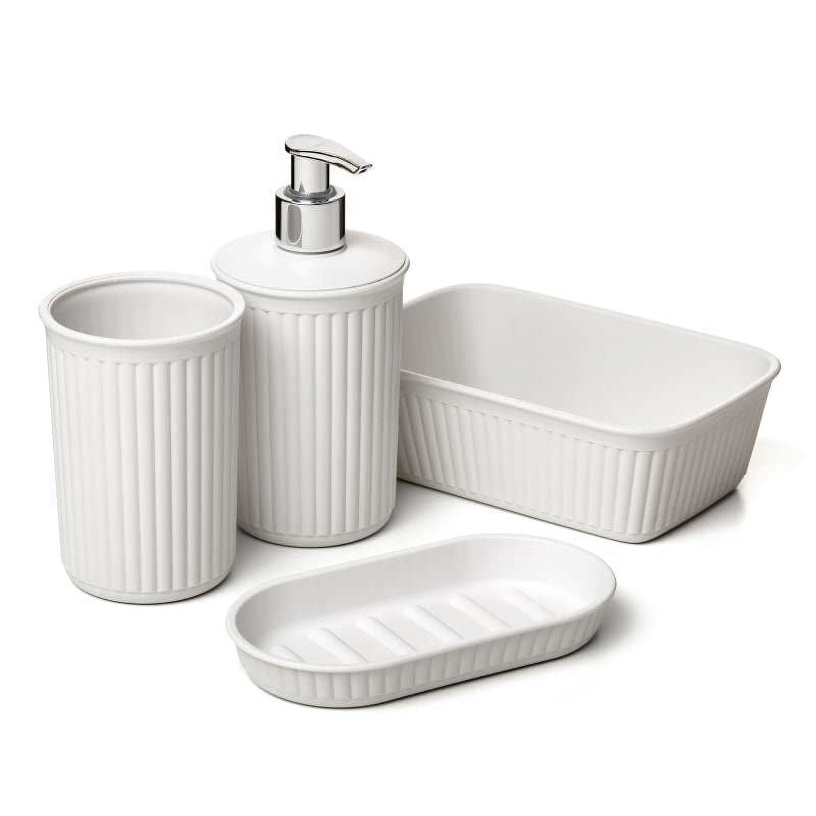 Superio Ribbed Bathroom Accessory Set, 4 pack - 6.34"W x 4.41"D x 6.54"H White - Walmart.com