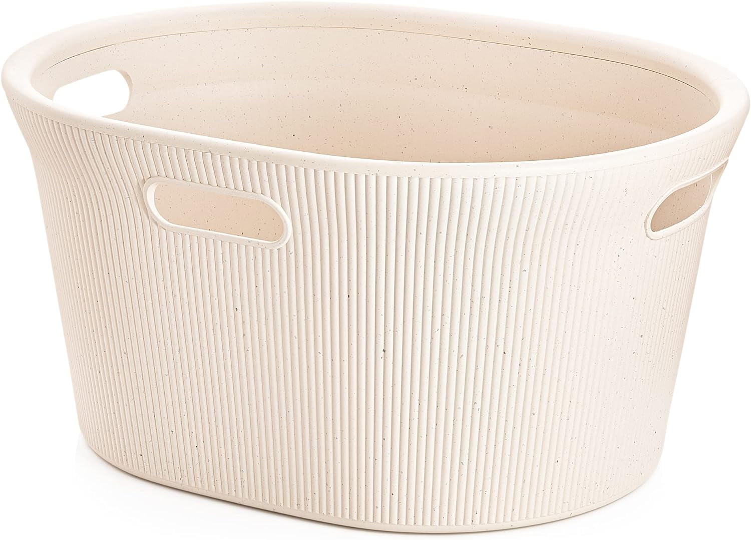 Superio Ribbed Collection - Eco-Friendly Decorative Plastic Laundry Basket with Cut-Out Handles, (1 Pack) Hamper Organzier