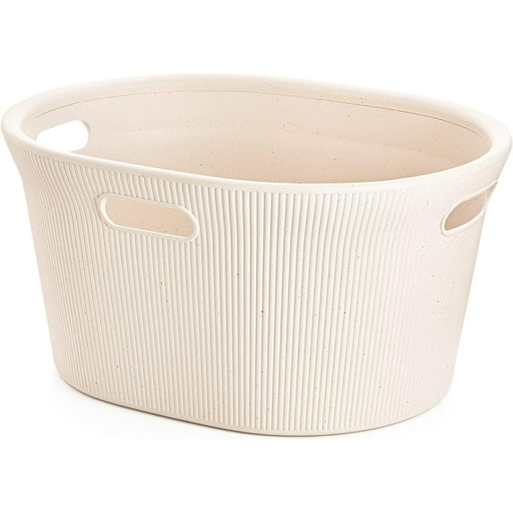 Superio Ribbed Collection - Eco-Friendly Decorative Plastic Laundry Basket with Cut-Out Handles, (1 Pack) Hamper Organzier