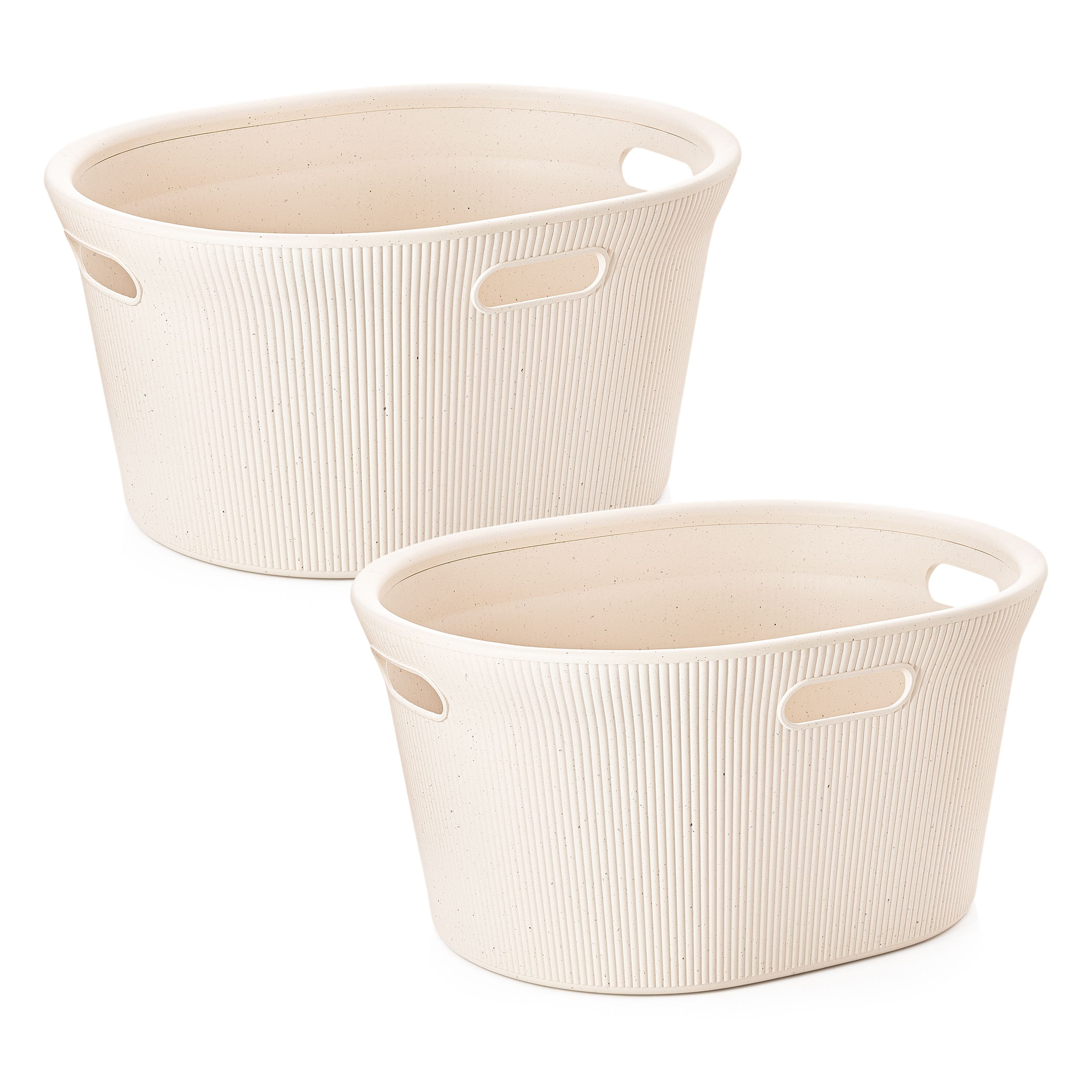 Superio Ribbed Collection - Decorative Plastic Lidded Home Storage Bins  Organizer Baskets, Medium Taupe (2 Pack - 5 Liter) Stackable Container Box
