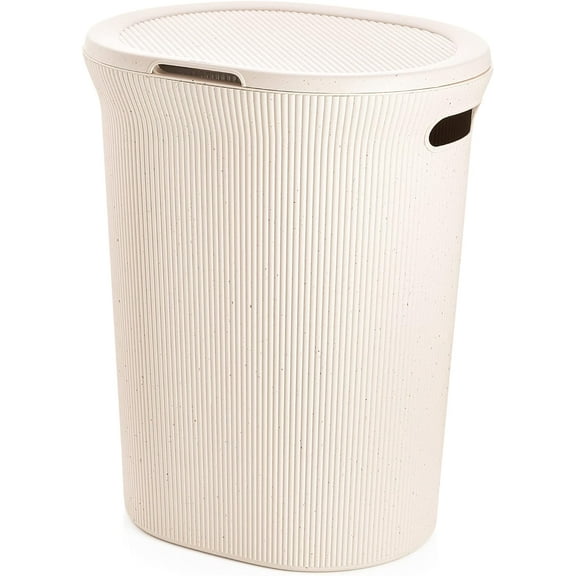 Superio Ribbed Collection - Eco-Friendly Decorative Plastic Laundry Hamper with Lid and Cut-Out Handles, (1 Pack) Basket Organzier