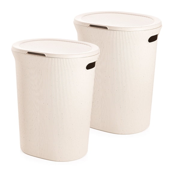 Superio Ribbed Collection - Eco-Friendly Decorative Plastic Laundry Hamper with Lid and Cut-Out Handles, (2 Pack) Basket Organzier