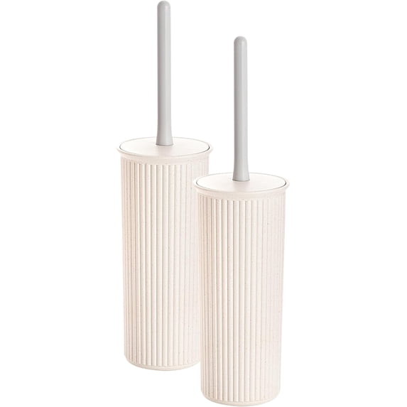 Superio Ribbed Collection - Eco-Friendly Decorative Plastic Toilet Bowl Brush and Holder Set, (2 Pack) Cleaner Scrubber for Bathroom