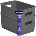 thumbnail image 1 of Superio Ribbed Plastic Storage Basket Organizer (2 Pack), Stackable Classic Closet Storage Bin for Shelf, Desk, Pantry- Store Toys, Clothes, Cosmetics, Stationary (Grey, 5 Liter), 1 of 6