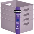 thumbnail image 1 of Superio Ribbed Plastic Storage Basket Organizer (4 Pack), 15 Liter Classic Closet Storage Bin for Shelf, Desk, Pantry â Store Toys, Clothes, Cosmetics, Stationary â Lilac, 1 of 6
