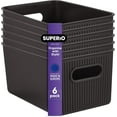 thumbnail image 1 of Superio Ribbed Plastic Storage Basket Organizer (6 Pack), Stackable Classic Closet Storage Bin for Shelf, Desk, Pantry- Store Toys, Clothes, Cosmetics, Stationary (Brown, 5 Liter), 1 of 6