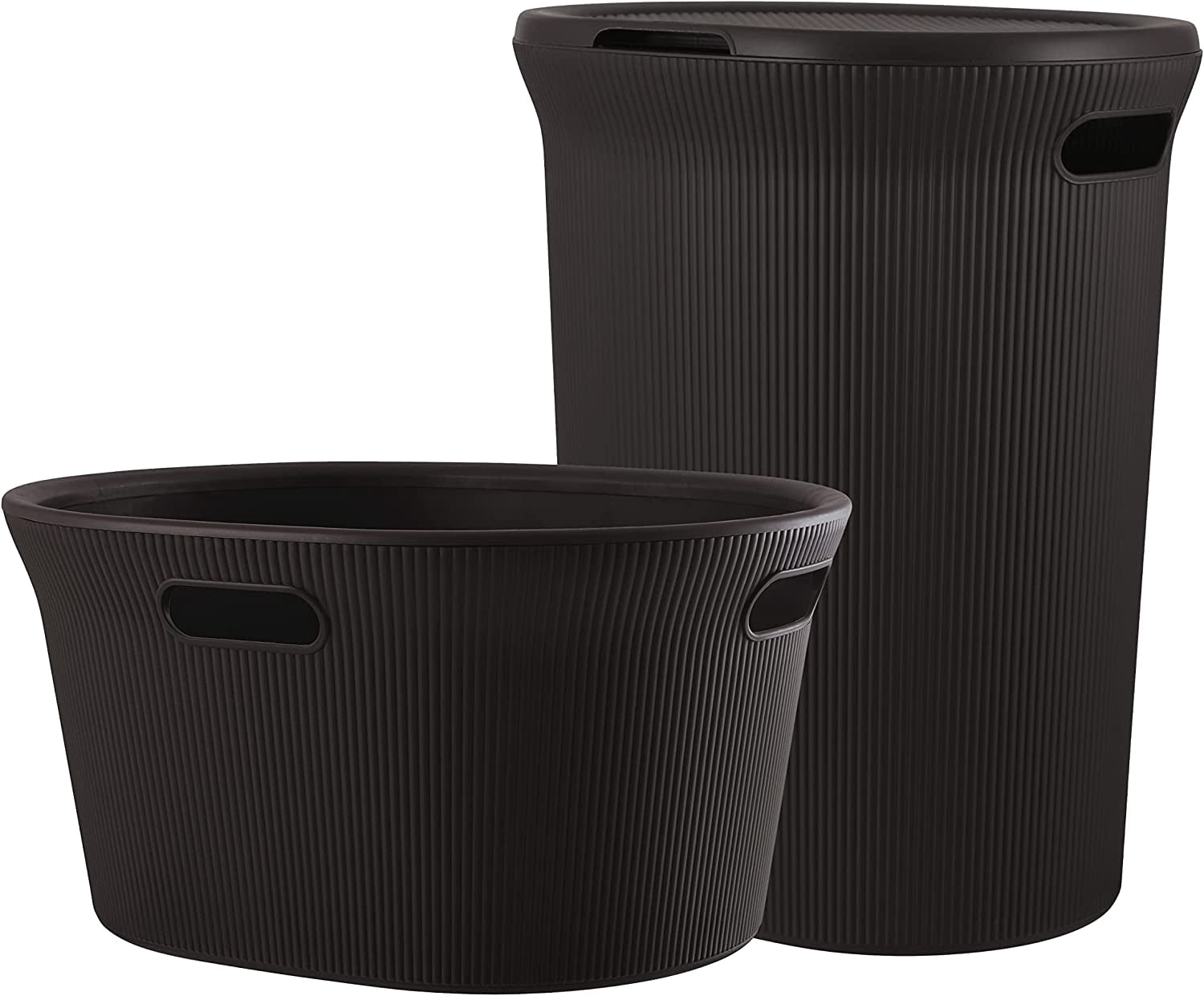 Superio Ribbed Style Laundry Hamper and Laundry Basket (2 Pack, Brown)