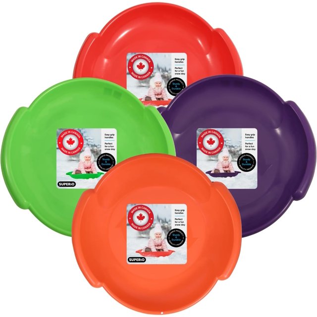 Superio Round Snow Saucer Sleds 24” Plastic Disc Sleds for Kids and Adults Heavy Duty Sled