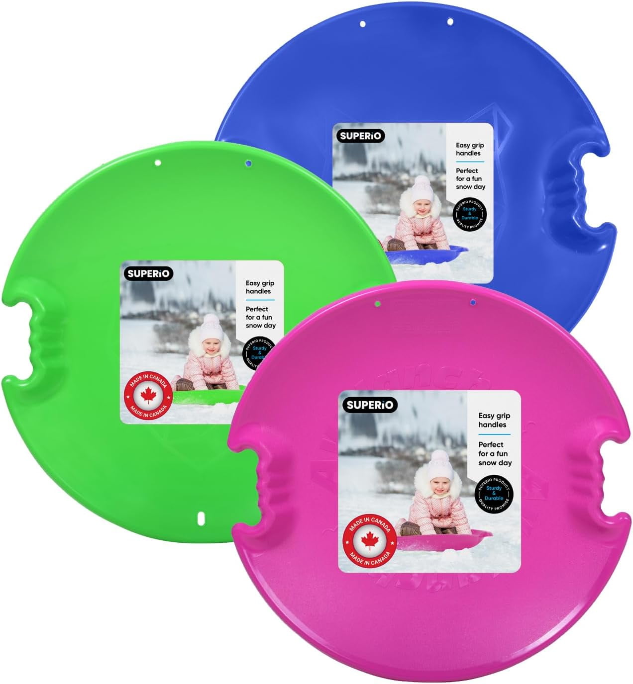 Superio Round Snow Saucer Sleds- 26” Plastic Disc Sleds for Kids and ...