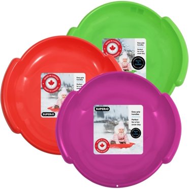 Superio Snow Saucer Sleds 2-Pack - 24 Inch Round Plastic Sleds For Kids & Adults