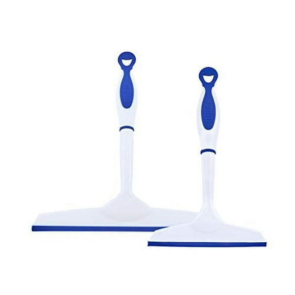 Superio Rubber Squeegee, 2 Pack, Streak Free All Purpose Window Squeegee, Comfort Grip Handle and Hanging Hook (Blue, 6 Inch- 10 Inch Set)