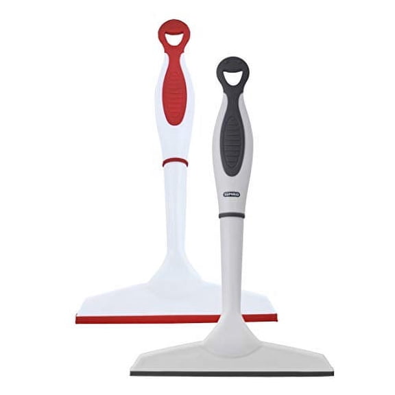Superio Rubber Squeegee, 2 Pack, Streak Free All Purpose Window Squeegee, Comfort Grip Handle and Hanging Hook (Grey- Red, 6 Inch- 2 Pack)