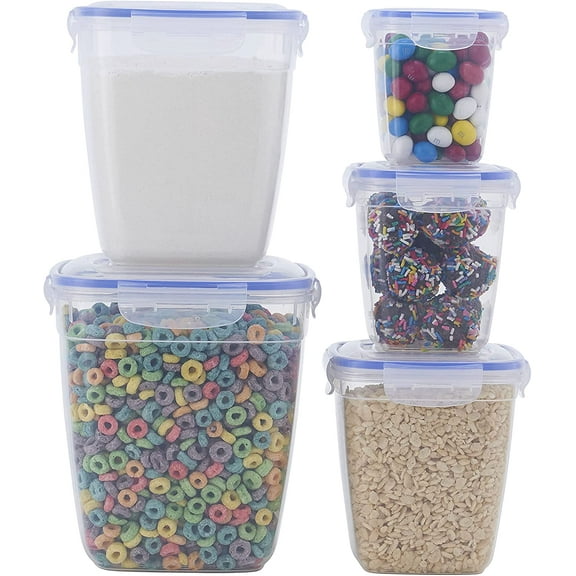 Superio Sealed Deep Food Storage Container Set of 5- Airtight, Leakproof Meal Prep Containers with Easy Snap Lid- Microwave and Freezer Safe- Square