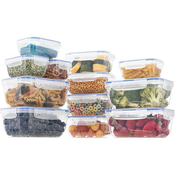 Superio Sealed Plastic Food Storage Container - Airtight, Leakproof Meal Prep Containers with Easy Snap Lid- Microwave and Freezer Safe- Rectangular(12)