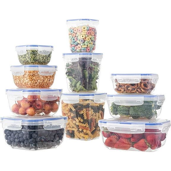 Superio Sealed Plastic Food Storage Container - Airtight, Leakproof Meal Prep Containers with Easy Snap Lid- Microwave and Freezer Safe- Square (10 pack)