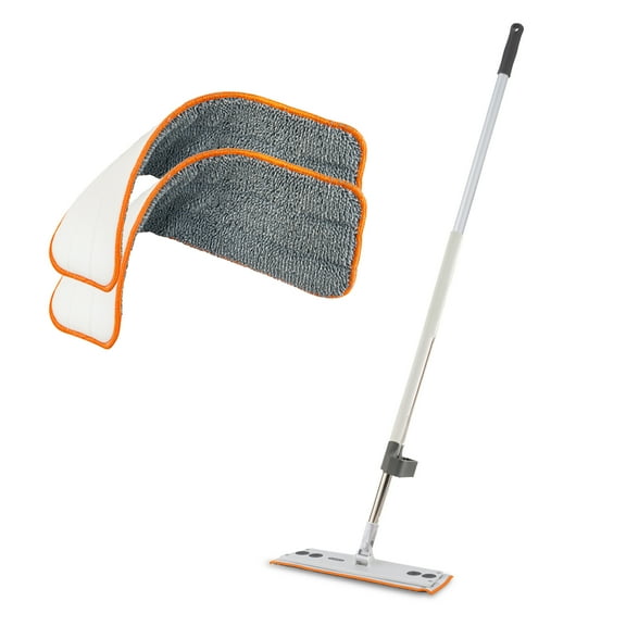 Superio Self-Wringing Microfiber Cleaning Mop with Hands-Free Wringing Blade and 2-Pack Reusable & Washable 8" x 4.5" Microfiber Mopping Pad for Home, Kitchen, Bathroom, Streak-Free Cleaning