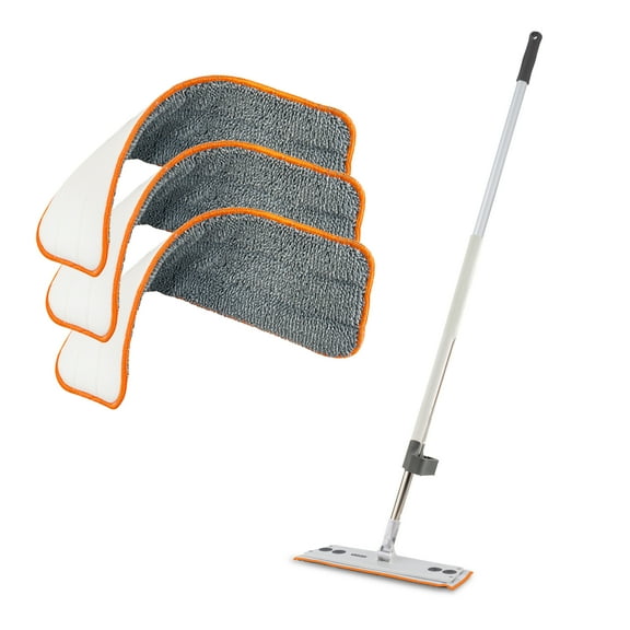 Superio Self-Wringing Microfiber Cleaning Mop with Hands-Free Wringing Blade and 3-Pack Reusable & Washable 8" x 4.5" Microfiber Mopping Pad for Home, Kitchen, Bathroom, Streak-Free Cleaning