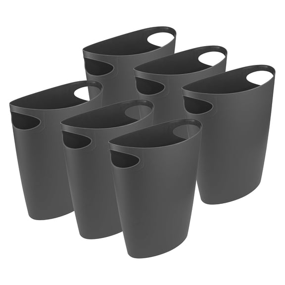 Superio Slim Bathroom Trash Can 2 Gallon Plastic Small Compact Waste Basket for Bedroom, Dorm, Under Office Desk, Narrow Portable RV Dustbin, 6 Grey