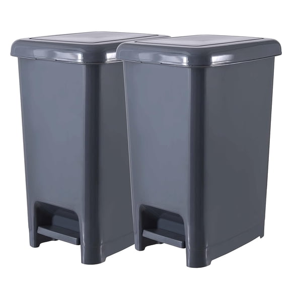 Superio Slim Step On Pedal Plastic Trash Can, Waste Bin for Under Desk, Office, Bedroom, Bathroom, Kitchen (2.5 gal) (Grey 2 Pack)