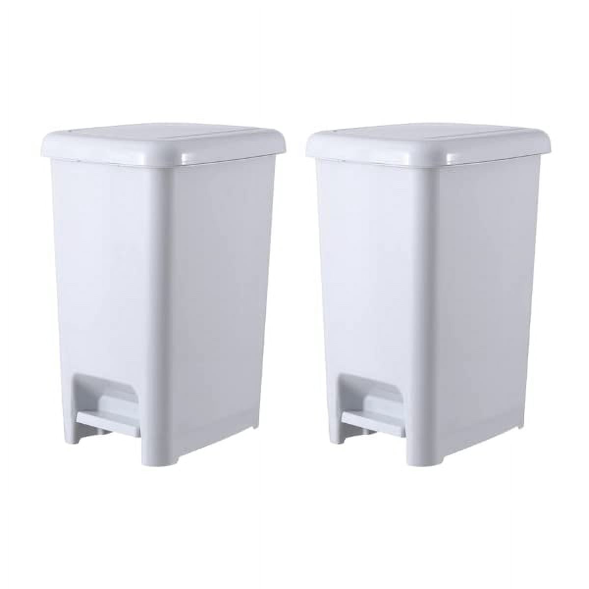 Superio Slim Step On Pedal Plastic Trash Can, Waste Bin for Under Desk, Office, Bedroom, Bathroom, Kitchen (2.5 gal) (White Smoke 2 Pack)