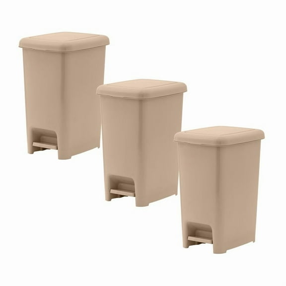 Superio Slim Step On Trash Can, Beige Waste Bin with Foot Pedal Lid 26 Liter, Kitchen, Under Desk, Office, Bedroom, Bathroom (3, 2.5 Gallon)