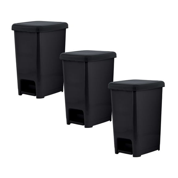 Superio Slim Trash Can with Foot Pedal 2.5 Gallon Step-On Trash Can with Lid, Small Plastic Garbage Can, Mini Trash Can for Bathroom, Kitchen, Office, Under Desk, Bedroom, Dorm Black, 3