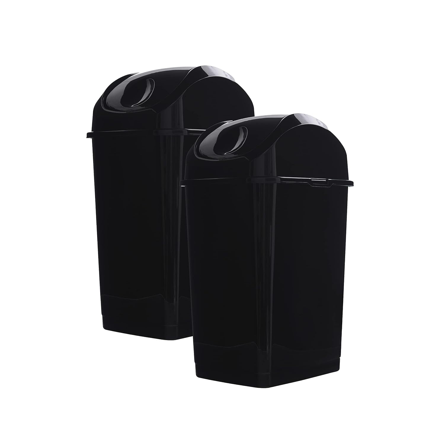 Superio Small 2.5 Gallon Plastic Trash Can with Swing Top Lid, Compact Slim Waste Bin for Under Desk, Office, Bedroom, Bathroom, Dorm Room, 10 Qt. Portable Garbage Can (Black, 2 Pack)