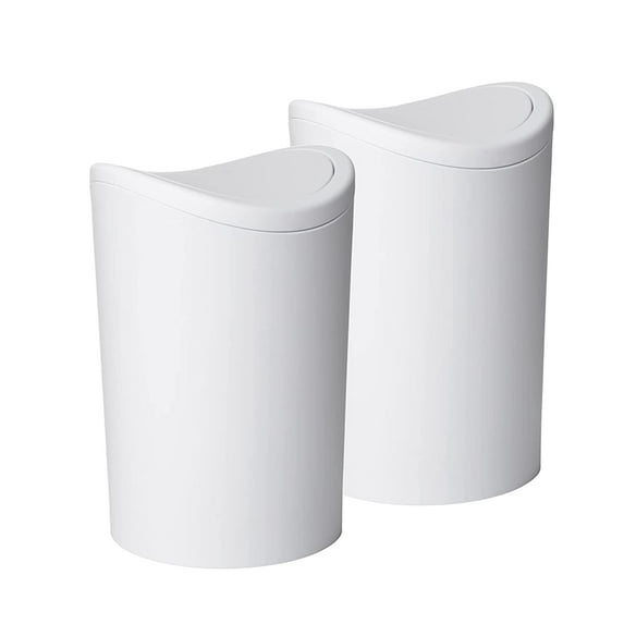 Superio Small Bathroom Trash Can with Lid, Modern White Mini Waste Bin with Swing Lid (1 1/2 Gallon, 6 Liter) Plastic Garbage Can for Kitchen, Bathroom, Bedroom, Office, Under Desk, 2 pack