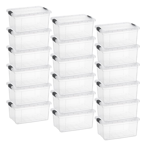 Superio Small Clear Storage Box with Lid, 6.6 Quart Plastic Container Bins for Organizing, Stackable Crates, BPA Free, Non Toxic, Odor Free, Organizers for Home, Office, School, and Dorm, 18 Pack
