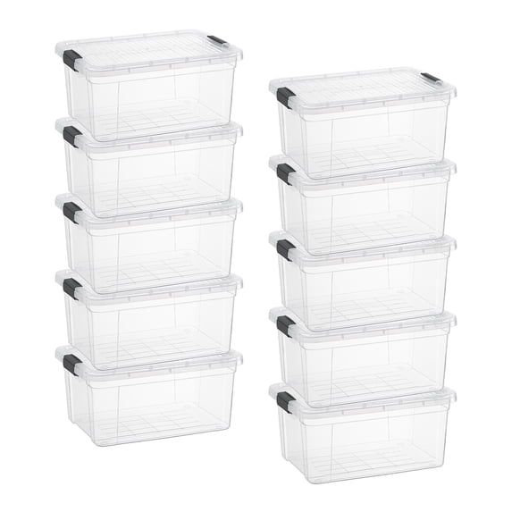 Superio Small Clear Storage Box with Lid, 6.6 Quart Plastic Container Bins for Organizing, Stackable Crates, BPA Free, Non Toxic, Odor Free, Organizers for Home, Office, School, and Dorm, 10 Pack