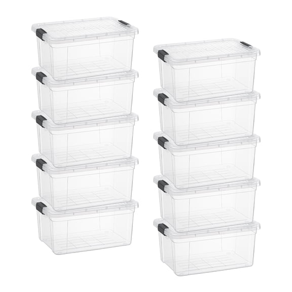 Superio Small Clear Storage Box with Lid, 6.6 Quart Plastic Container Bins for Organizing, Stackable Crates, BPA Free, Non Toxic, Odor Free, Organizers for Home, Office, School, and Dorm, 10 Pack
