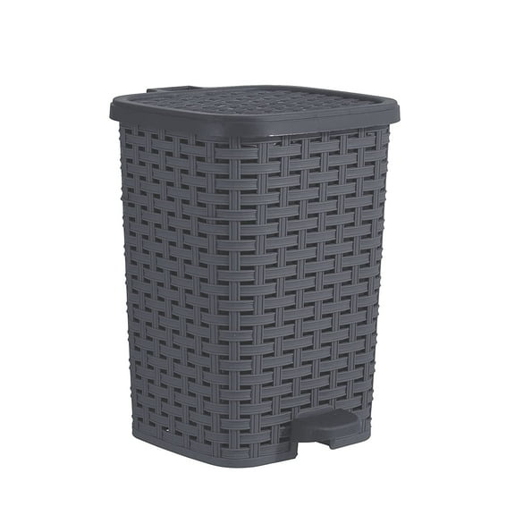 Superio Small Outdoor Trash Can with Lid for Dog Poop 6 Liter - 1.5 Gallon Plastic Wicker Mini Waste Basket