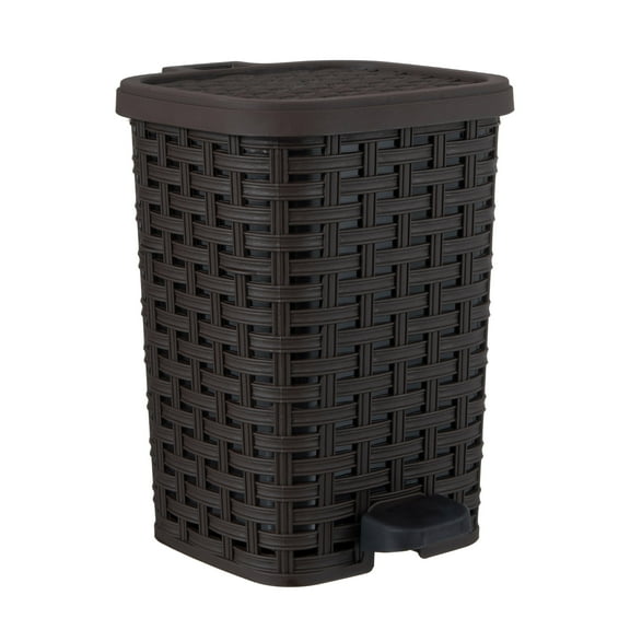 Superio Small Outdoor Trash Can with Lid for Dog Poop 6 Liter - 1.5 Gallon Plastic Wicker Mini Waste Basket