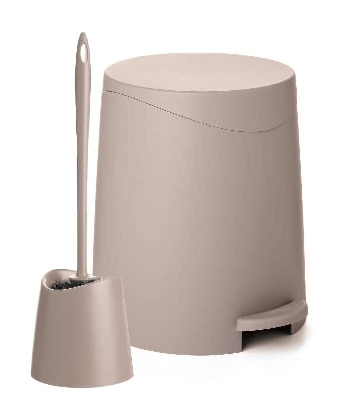 Superio Small Plastic Bathroom Set 3 qt Taupe Plastic Compact Trash Can, and Toilet Bowl Cleaner Brush with Holder – Matching Toilet Set