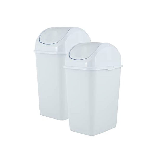 Superio Small Plastic Trash Can with Swing Lid 2.5 Gallon, Office, Bedroom, Bathroom- 10 Qt (White)