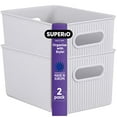 thumbnail image 1 of Superio Small Ribbed Plastic Storage Basket Organizer (2 Pack), 5 Liter Stackable Classic Closet Storage Bin for Shelf, Desk, Pantry- Store Toys, Clothes, Cosmetics, Stationary – White Smoke, 1 of 7