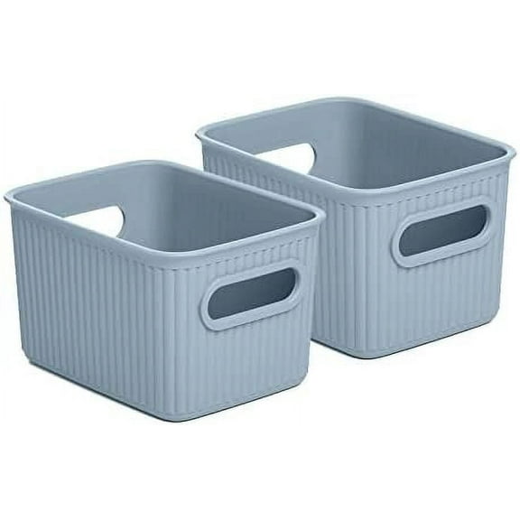 Superio Small Ribbed Plastic Storage Basket Organizer (2 Pack), Mini Stackable Closet Storage Bin for Home, Shelf, Desk, Pantry Toys, Clothes, Cosmetics, Stationary (Blue, 1.5 Liter)