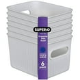 thumbnail image 1 of Superio Small Ribbed Plastic Storage Basket Organizer (6 Pack), 1.5 Liter Mini Closet Storage bin for Home, Shelf, Pantry, and Cosmetics – White Smoke, 1 of 5
