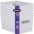 thumbnail image 1 of Superio Small Ribbed Plastic Storage Basket Organizer (6 Pack), 5 Liter Stackable Classic Closet Storage Bin for Shelf, Desk, Pantry- Store Toys, Clothes, Cosmetics, Stationary – White Smoke, 1 of 7