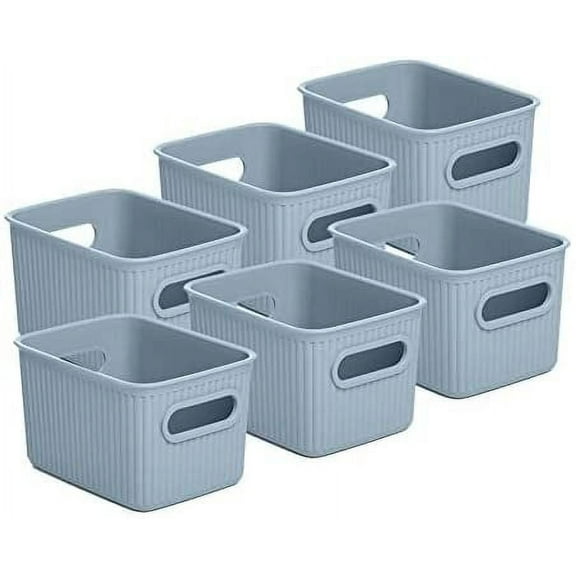 Superio Small Ribbed Plastic Storage Basket Organizer (6 Pack), Mini Stackable Closet Storage Bin for Home, Shelf, Desk, Pantry Toys, Clothes, Cosmetics, Stationary (Blue, 1.5 Liter)