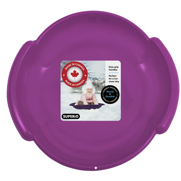 Superio Round Saucer Snow Sled, Fuchsia Pink Spiral Plastic Sled with Handles 24" Winter Snow Fun for Kids and Adults